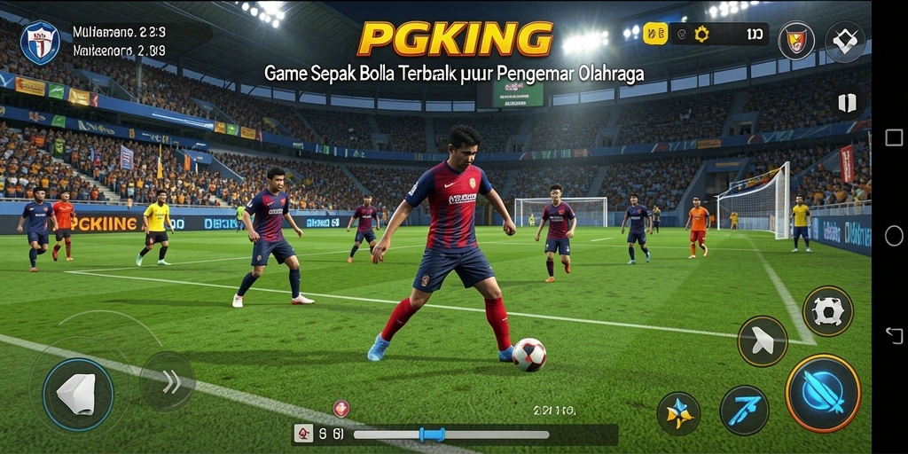Tampilan gameplay PGKING menampilkan aksi seru di lapangan sepak bola.